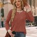 K Women's Pit-stitched Terrycloth Color-blocked Casual Round Neck Pullover Long Sleeve Top_ecoleips.com