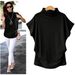 plus Size Women's High Neck T-Shirt Short Sleeve Soft Stretch Cotton Blend Basic Top for Casual Wear_ecoleips.com