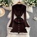 Women's High-Waisted Short Fitted Dress French Style V Neck Long Sleeves Sexy Alluring Versatile Stylish Autumn Clothing_ecoleips.com