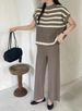 Women's High-End Fashion Striped Knitted Waistcoat And Slim Wide Leg Pants Set Casual Spring/Autumn Outfit_ecoleips.com