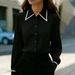 Women's Casual Color Blocked Collared Long Sleeve Shirt Stylish Elegant Fashion Blouse for Spring/Autumn Summer Regular Size_ecoleips.com