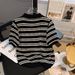 Women's Clothing Ice Silk Knit Striped T-Shirt Short Sleeve Plus Size Summer New Style_ecoleips.com