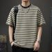 Retro Style Digital Print Striped T-Shirt Short Sleeved round Neck Thin Top for Men And Women Summer New_ecoleips.com