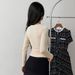 Voya Women's Temperament, Inner Top, Knitted Shirt, Swinging Collar, Short Style, Spring And Summer Slim Fit, Inner Top, Outer Wear, Long Sleeved_ecoleips.com