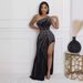 Women’s Clothing two color hot diamond sleeveless oblique shoulder slit hip stretch dress_ecoleips.com