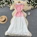 Elegant French Style Sleeveless Collared Dress Korean High Waisted Pleated Patchwork Long Skirt for Women Summer Temperament_ecoleips.com