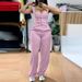 Women's Clothing Elegant Suspenders Short Tight Vest Casual Wide Leg Pants Suit_ecoleips.com