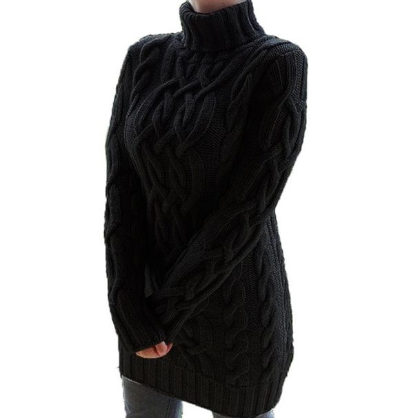 Women’s Chunky Knit Turtleneck Sweater Dress – Oversized Cable Stitch, Double-Layered Collar, Warm & Stylish (S-3XL, 4 Colors)_ecoleips.com