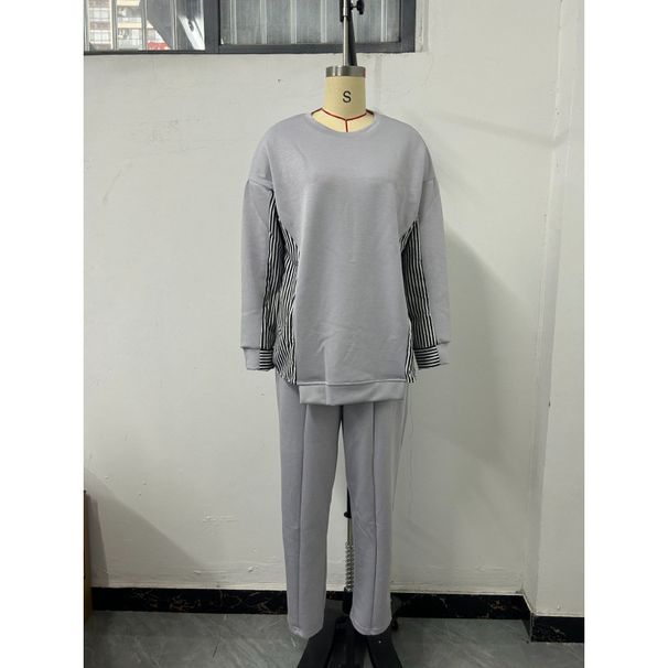 Women's Casual Sweater Set – Loose Fit Round Neck Pullover & Pants (Light Gray/Black/Apricot, XS-XXXL)_ecoleips.com