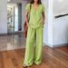 Women's Summer Casual V-Neck Top And Shorts Set Solid Color Relaxed Fit Lounge Wear Outfit Short Sleeve_ecoleips.com