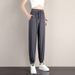 1pcs Summer Womens Ice Silk Pants Female High Elastic Waist Drawstring Pocket Loose Straight Trousers Student Sports Harun Pants_ecoleips.com