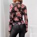 Women's Clothing New Elegant Rose Flower Print Small Stand Collar Mesh Slim Fit Tops For Women_ecoleips.com