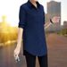 Women's Clothing Medium Length Long Sleeved Korean Version Loose Versatile Student Base Bf Shirt Large Size Navy Blue Wine Red_ecoleips.com