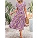 2023 European And American Women's Fashion Summer New V-neck Tie Floral Slit Dress_ecoleips.com