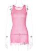 Hugcitar 2024 Summer Knitted O Neck Sleeveless See Through Tassel Sexy Slim Mini Dress Women Elegant Outfit Beach Vacation Party_ecoleips.com
