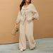 Women's Elegant Two Piece Sports Suit Autumn Winter V Neck Lace Trimmed Cardigan Shirt Trousers Set_ecoleips.com