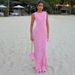 Women's Clothing Round Neck Knitted Solid Color Beach Summer Dress_ecoleips.com