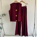 Women's Clothing Summer Gold Button V Neck Knitted Vest Casual Loose Trousers Knitted Two Piece Suit_ecoleips.com