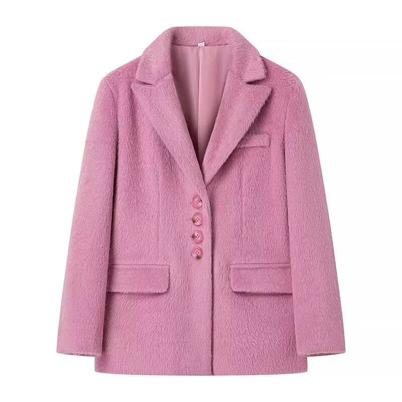 Elegant Women's Loose-Fit Faux Wool Coat With Lapel Collar – Single-Breasted Long Sleeve Trench Coat For Spring & Fall – Soft Fleece-Lined Outerwear_ecoleips.com