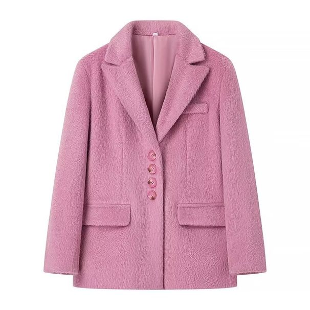 Elegant Women's Loose-Fit Faux Wool Coat With Lapel Collar – Single-Breasted Long Sleeve Trench Coat For Spring & Fall – Soft Fleece-Lined Outerwear_ecoleips.com