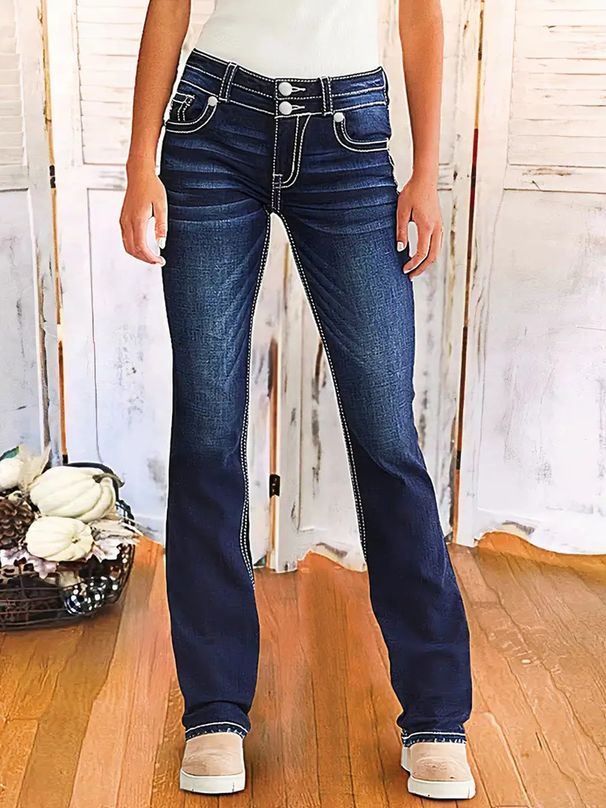 Women's Clothing Denim Trousers Retro Double Button Jeans_ecoleips.com