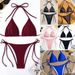 Women's Solid Color Triangle Bikini Swimsuit With Laces High Elasticity Removable Breast Pads Quick Drying Breathable Swimwear For Summer_ecoleips.com