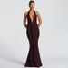 Sexy Deep V Backpack Hip Revealing Long Skirt Dress European American Style Lace up Ruffled Fishtail for Hot Girls 2025 Cross Border_ecoleips.com