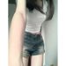 2025s American Style Washed Vintage Denim Shorts For Women Summer High Waist Slimming A-line Versatile Petite Hot Pants_ecoleips.com