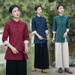 Style Salon Beauty Artist Health Center Traditional Chinese Tang Suit Tea Dress Women Two-Piece Set Summer_ecoleips.com