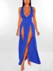 New Arrivals Women Sexy High Split Dresses Sleeveless Deep V-Neck High Slit Long Party Bodycon Red Summer Dresses_ecoleips.com