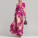 Elegant Style Printed Chiffon Long Dress V Neck Tie Waist Elegant Classy Spring New Style Long Sleeved_ecoleips.com