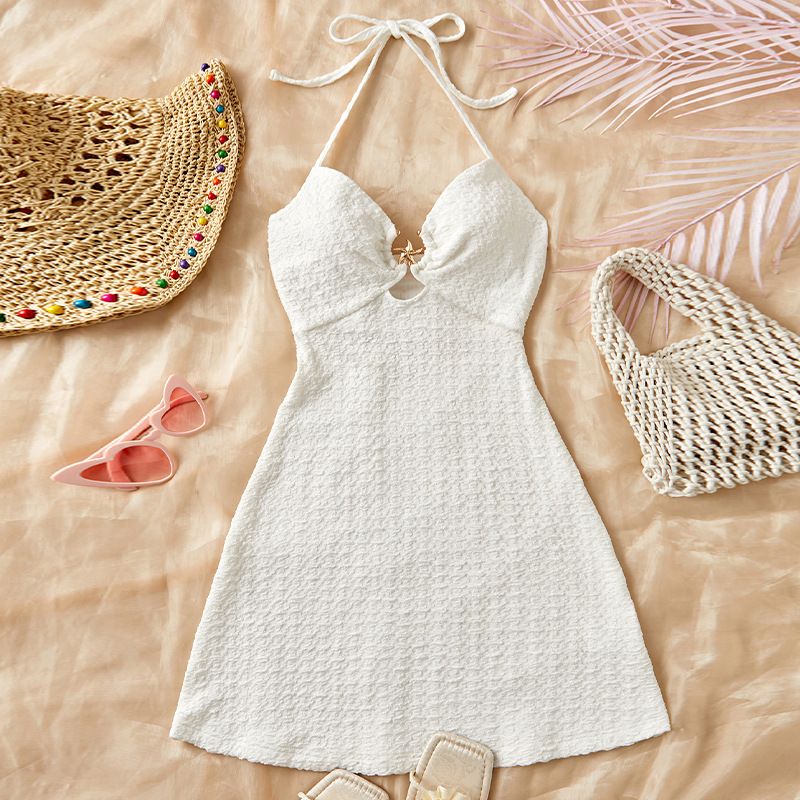 Women's Clothing Suspender Skirt Sexy Halter Neck Mid Length Skirt Beach_ecoleips.com
