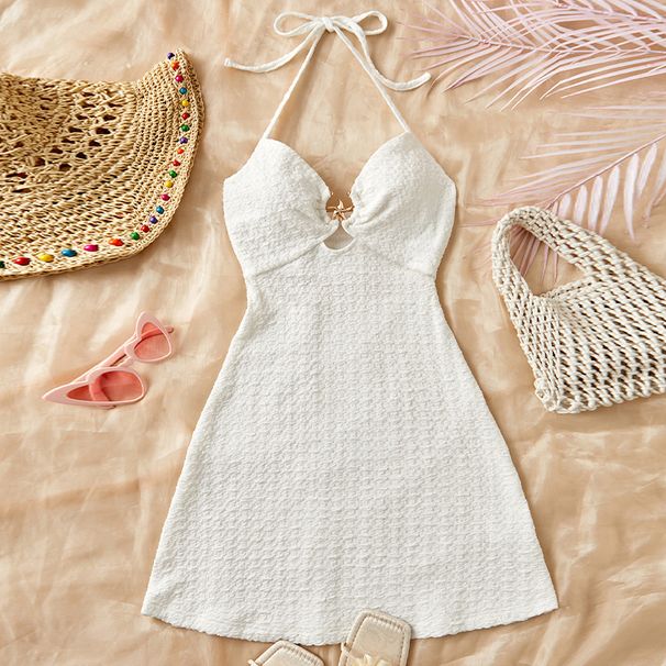 Women's Clothing Suspender Skirt Sexy Halter Neck Mid Length Skirt Beach_ecoleips.com