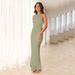 Women's Clothing Long Fishtail Skirt Sexy Backless Suspender Dress Solid Color Satin American Style Fashion_ecoleips.com