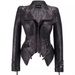 Women's Short PU Leather Jacket With Embroidery And Rivets, Slim Waist_ecoleips.com