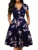 Women's Clothing Summer Style Round Neck Long Dress With Pocket Short Sleeved Printed Casual Elegant Fashion_ecoleips.com