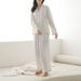 100% Cotton Jacquard White Homewear Ladies Suit Spring New Lapel Button Cardigan Shirt Pants Two-Piece Sets Women's Clothing_ecoleips.com
