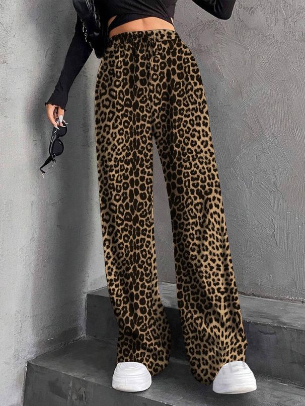 Women's Straight Leg Wide Pants With Elastic Waist & Slim Stripes - Comfortable Stretch Fabric For Casual & Office Wear (S-XXL)_ecoleips.com