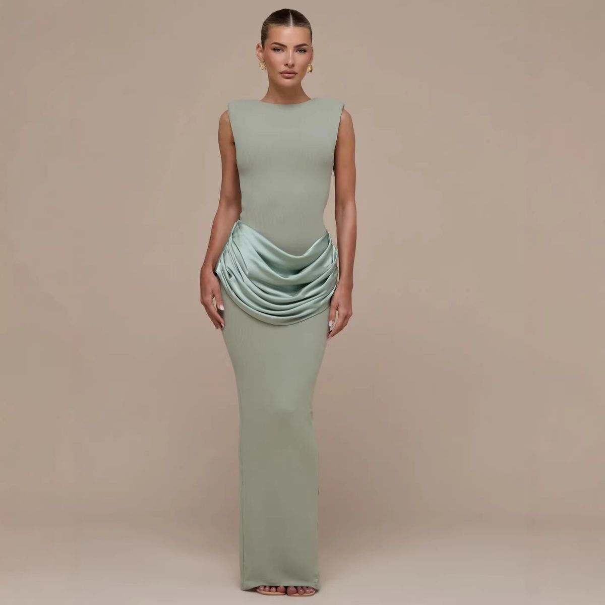 Slim Fit Satin Patchwork Dress For Women Elegant Bodycon Sleeveless Solid Color High-End Formal Dress Style_ecoleips.com
