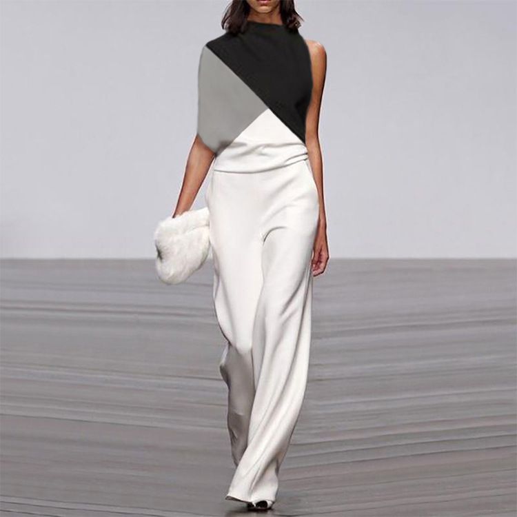 Women’s Clothing New Women's Clothing Color Matching Sleeveless Jumpsuit Dress Pants_ecoleips.com