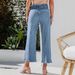 2025 Autumn New European And American Cross-Border Button Stretch Jeans Women's High Waist Elegant Slimming Washed_ecoleips.com