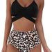 Women's High Waist Bikini Set - Sexy Leopard Print Two Piece Swimsuit With Cross Back Design, Comfortable Polyester Fabric For Beach & Pool_ecoleips.com