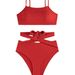 Women's Clothing Red Crossbody Bikini Strapless Backless Swimsuit One Piece Swimwear Breathable Hollow Out Design For Swimming_ecoleips.com