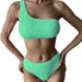Solid Color One Shoulder High Waisted Bikini Set -Sexy Swimsuit For Women_ecoleips.com
