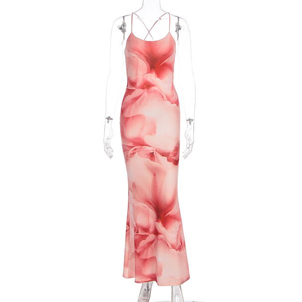 Summer Women's Bodycon Dress Sexy Elegant Printed Backless Slim Waist European American Style_ecoleips.com