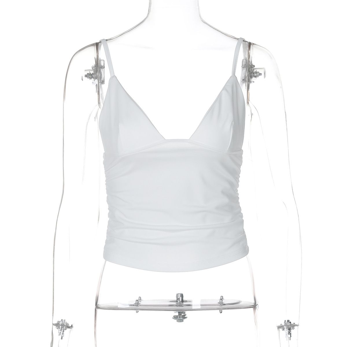 INS Fashion Street Sexy V-Neck Solid Color Crop Top Versatile Slim Fit European And American Style Small_ecoleips.com