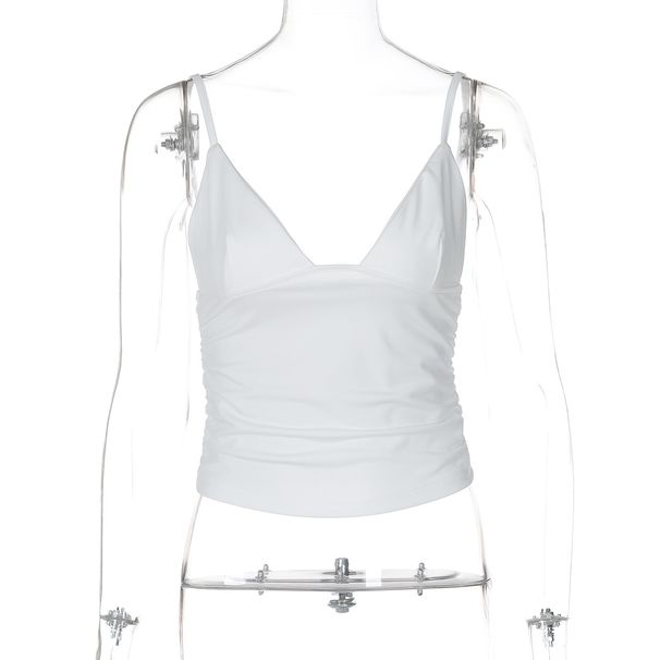 INS Fashion Street Sexy V-Neck Solid Color Crop Top Versatile Slim Fit European And American Style Small_ecoleips.com