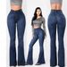 High Waist Stretchy Flared Women's Jeans - Comfortable & Figure-Hugging Denim Pants For Everyday Wear_ecoleips.com
