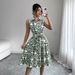 Women's Clothing Summer New Fashion Print Sleeveless Tie Waist Dress_ecoleips.com