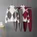Women's Casual Fashion Knitted Two-Piece Suit Reducing Age Long Sleeved Pants High Looking Temperament_ecoleips.com